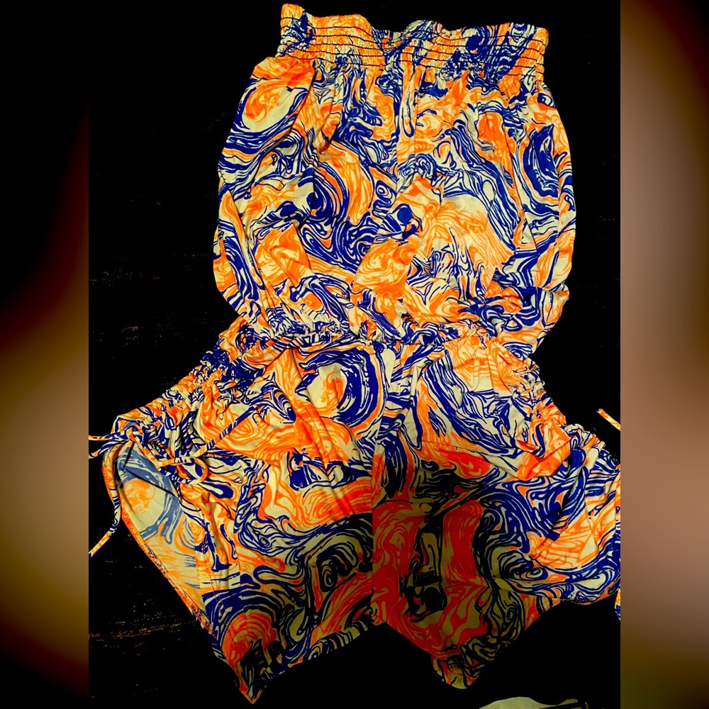 Neon orange navy blue and white